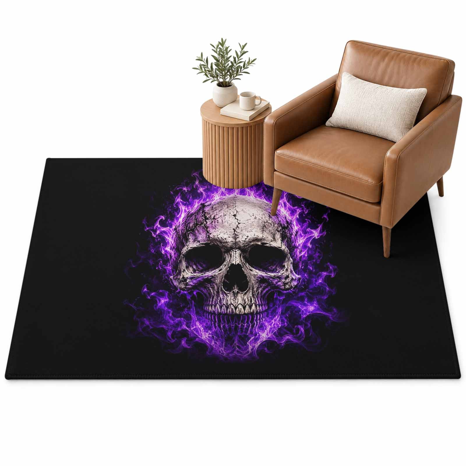 Purple Fire Area Rug 2.7'x5', Mysterious Spooky Skeletons Black Soft ...