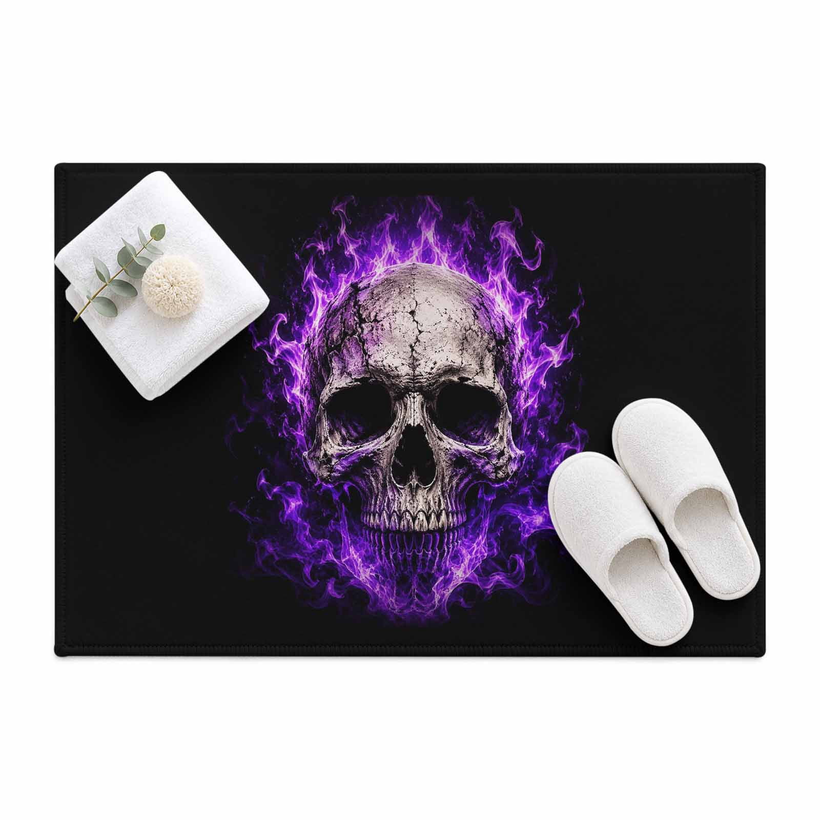 Purple Fire Area Rug 2'x3', Mysterious Spooky Skeletons Black Mat Non ...