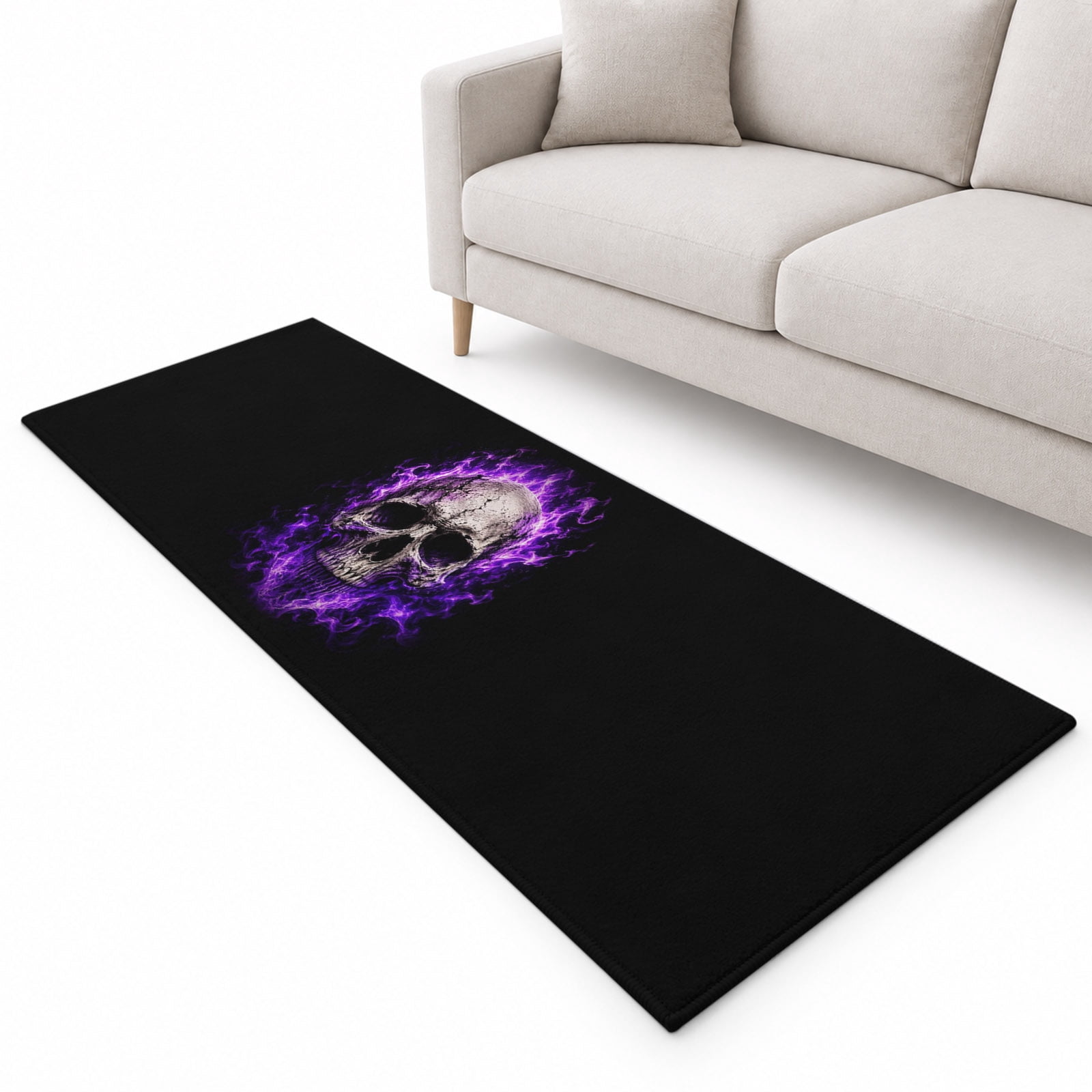 Purple Fire Runner Rug 2'x6', Mysterious Spooky Skeletons Black Soft ...