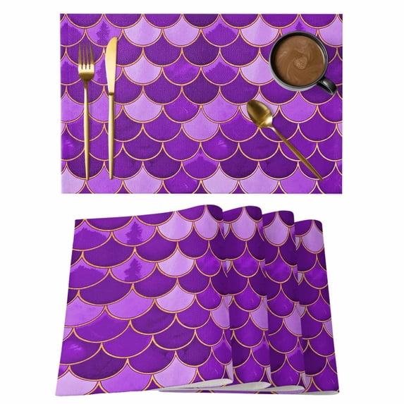 Purple Fish Scale Placemats Set of 6 Modern Geometric Ombre Abstract Moroccan Place Mats Indoor Wipeable Table Mats Washable Dining Table Placemats for Kitchen Holiday Party Home Decor 13x19 Inch