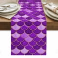thumbnail image 1 of Purple Fish Scale Table Runner - 60 Inch Long, Kitchen Dining Table Runner Dresser Scarves, Modern Geometric Ombre Abstract Moroccan Farmhouse Decor for Coffee Tables Wedding Party Banquet, 1 of 8