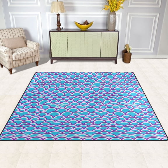 Purple Fish Scales 63''x48'' Plush Memory Foam Bath Mat, Soft, Absorbent, Non Slip, Durable