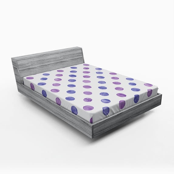 Purple Fitted Sheet, Watercolor Paint Style Nostalgic Retro Style Polka Dot Pattern Nursery Theme Classic, Soft Decorative Fabric Bedding, Full Size, Lilac Blue, by Ambesonne