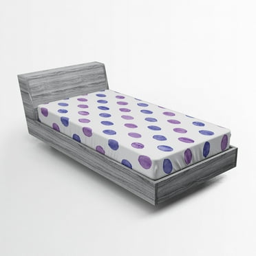 Purple Fitted Sheet, Watercolor Paint Style Nostalgic Retro Style Polka Dot Pattern Nursery Theme Classic, Soft Decorative Fabric Bedding, Twin Size, Lilac Blue, by Ambesonne