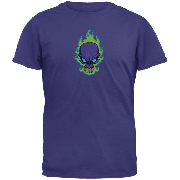 Purple Flame Skull T-Shirt - Large