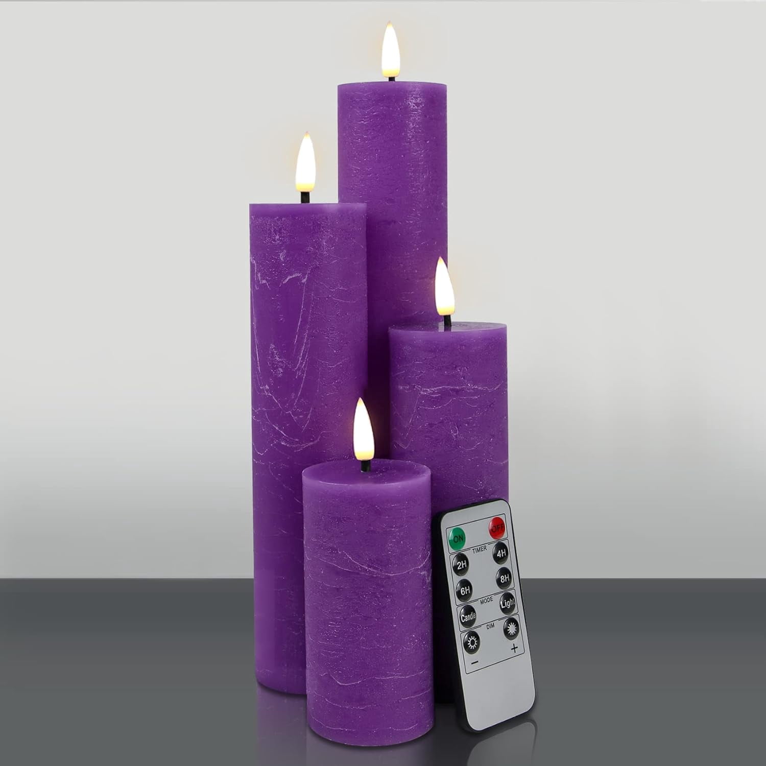 Purple Flameless LED Pillar Candles Set of 4 Slim Tall Battery