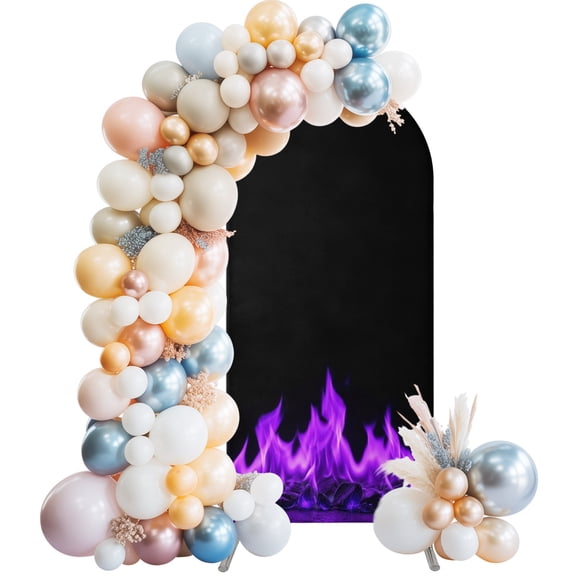 Purple Flames Arch Backdrop Cover 4 FT Neon Style Black Background Stretchy Elastic Arch Stand Covers Spandex Arched Background Birthday Wedding Party Decoration (No Stand)