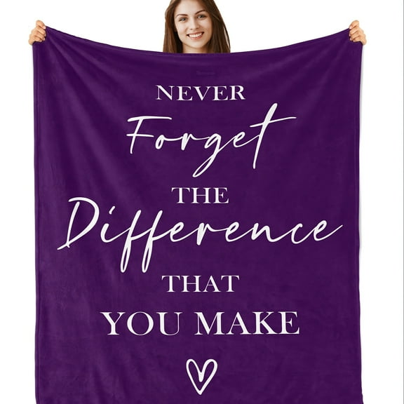 Purple Flannel Throw Blanket with Inspirational Quote "Never Forget The Difference That You Make" Soft & Cozy Thank You Gift for Women Coworkers Teachers Friends