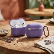 Purple Flat Base Silicone Case for AirPods Pro & Pro 2   Stable Bottom Cover with Gray Carabiner