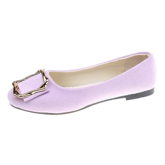 Purple Flat Shoes For Women With Metal Buckle Quilted Insole Roundtoe Soft Sole Pumps Solid Color Comfortable Casual Everyday Wear Size 42