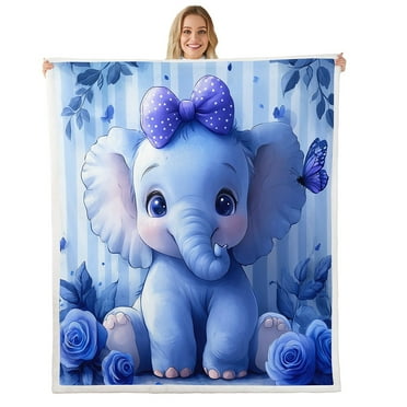 Purple Fleece Blanket Rose Elephant Themed 30"X40" Throw Blanket,Kawaii Bow Geometric Stripes Sherpa Blanket Wildlife Animals Fuzzy Blanket,Romantic Flowers Flannel Blanket