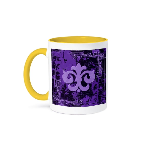Purple Fleur De Lis On A Grunge Background, 11oz Two-Tone Yellow Mug