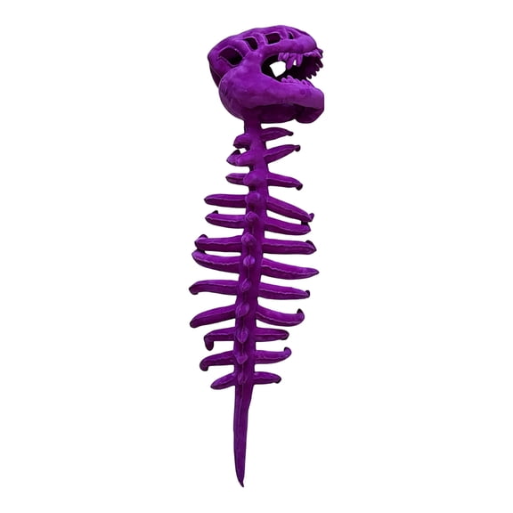 Purple Flocked Dinosaur Skeleton Figurine, Soft Touch T-Rex Skull Decor, Novelty Oddity Ornament for Home, Halloween, Shop Display
