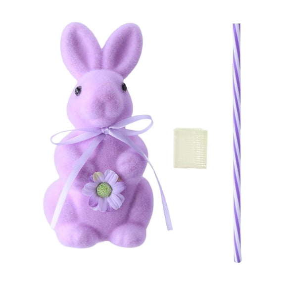 Purple Flocked Easter Bunny Ornament Foam Figurine For Spring Home Decor Tabletop Mantel Shelf Cute Rabbit Decoration