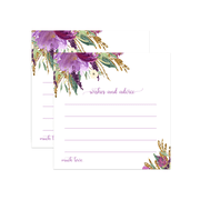 Purple Floral Advice Cards 25 Pack Fill In for Bridal Shower Parents Wedding Graduation Retirement Engagement - Rustic Theme 4x4 Size Paper Clever Party