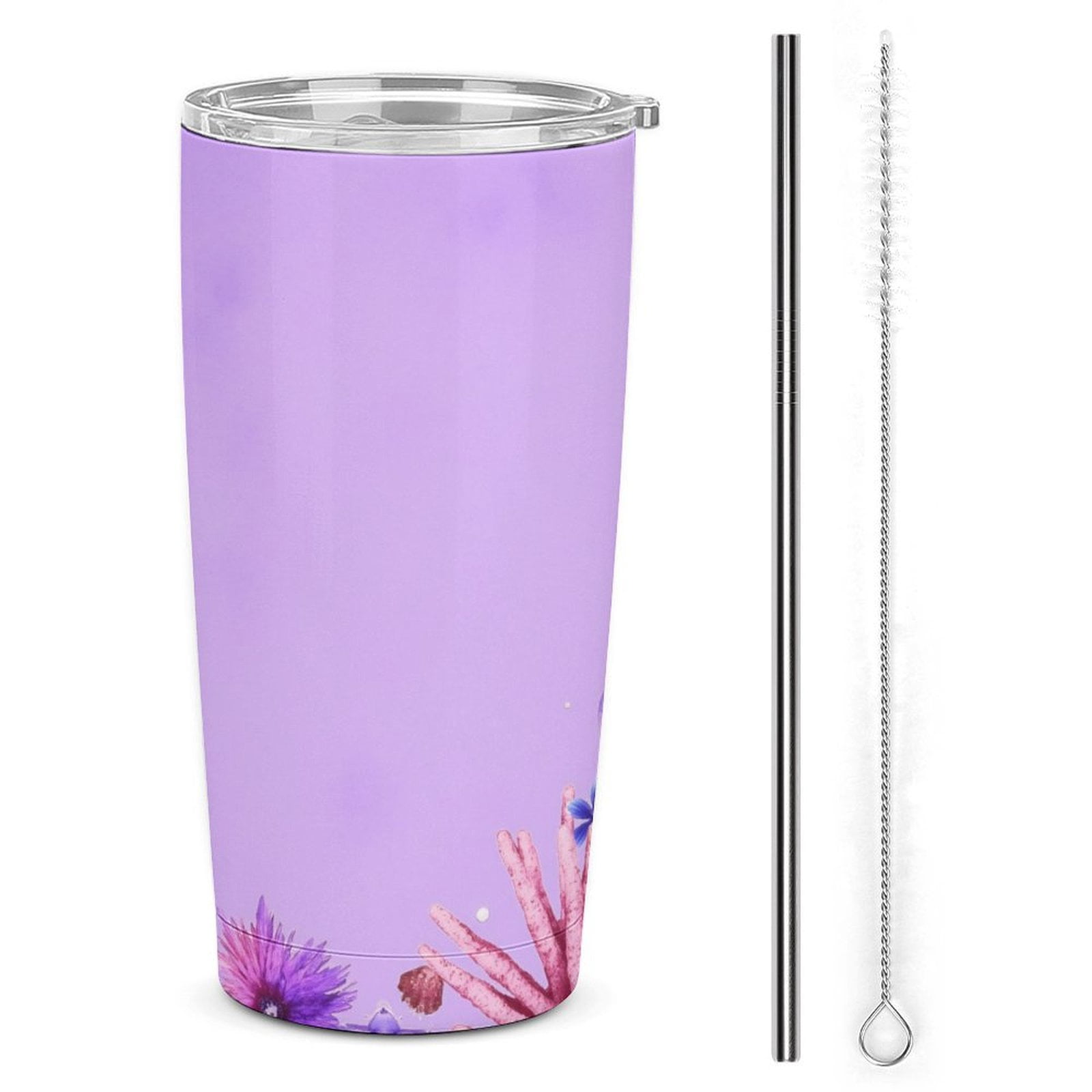 Purple Floral And Sea Life Pattern Tumbler Print 20oz Stainless Steel ...