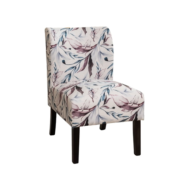 Purple Floral Armless Accent Chair with Wood Frame, Modern Slipper Chair for Living Room, 29.13L x 21.63W x 32.75H