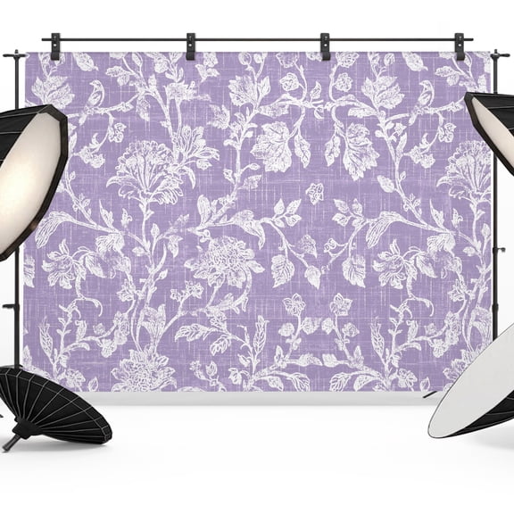 Purple Floral Backdrops for Photography, Pastoral White Lavender Petal Leaf Botanical Fabric Photo Background Sturdy Studio Props for Photo Studio, Video Recording, Booth & Photoshoot 10x8ft
