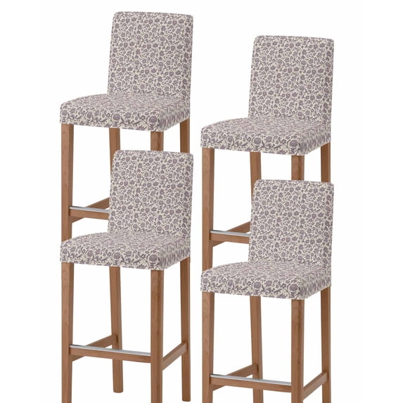 Purple Floral Bar Stool Covers Set of 4, Spring Plants Flowers Vintage Rustic Stretch Washable Bar Chair Covers with Backs, Removable Pub Counter Height Chair Cover for Kitchen Dining Room Cafe