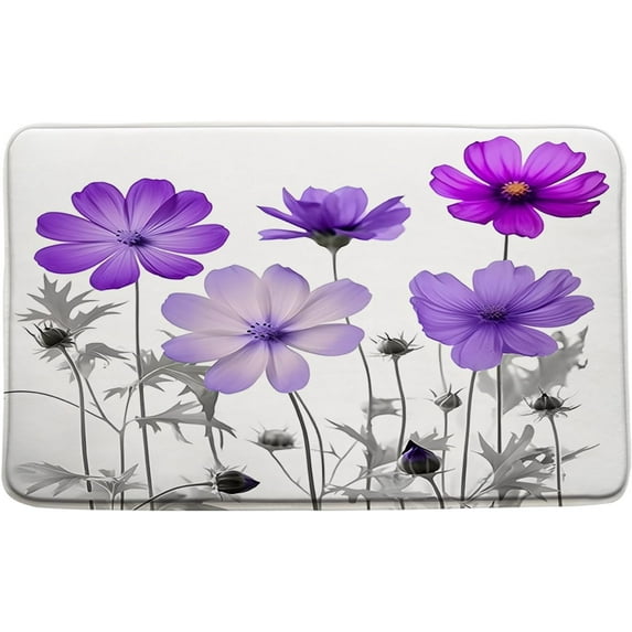 Purple Floral Bath Mat Wildflowers Blossom Elegant Flowers Rustic Daisy Plant Nature Botanical Bathroom Kitchen Rugs,19.7x31.5 Inch