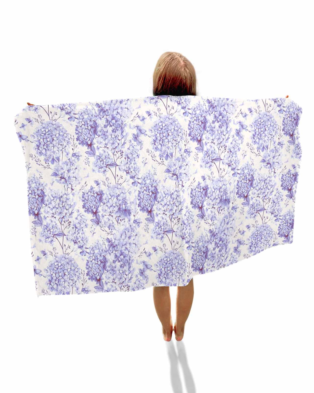 Purple Floral Beach Towels Oversized Super Absorbent, Hydrangeas Flower Spring Summer Botanical Lightweight Bath Towel Quick Dry Sets For Bathroom/Pool/Rv Camping/Beach Play/Gym Room/Picnic 23"x47"