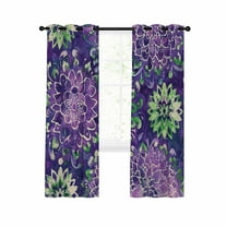 Purple Floral Blackout Curtains 39 Inches Long for Bedroom, Vintage Green Flower Ombre Botanical Thermal Insulated Room Darkening Black Out Window Curtain Panels Grommet Drapes for Living Room