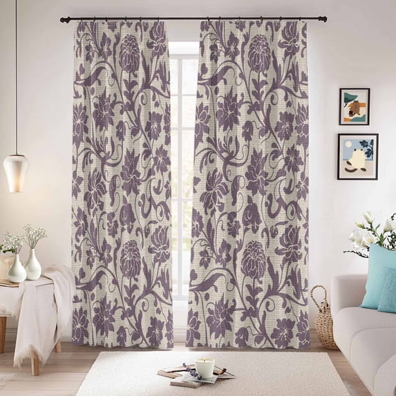 Purple Floral Blackout Curtains for Bedroom/Living Room, Pinch Pleated Black Out Curtains, Spring Plants Flowers Vintage Rustic Room Darkening Window Drapes with Hooks 2 Panels, 59"x70"