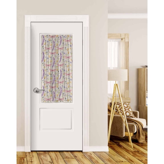 Purple Floral Blackout Curtains French Door Curtains for Door Window, Pastoral Dragonfly Retro Plants Privacy Drapery for Patio/Sidelight Doors, 1 Panel with Tieback, 25 x 40 Inches