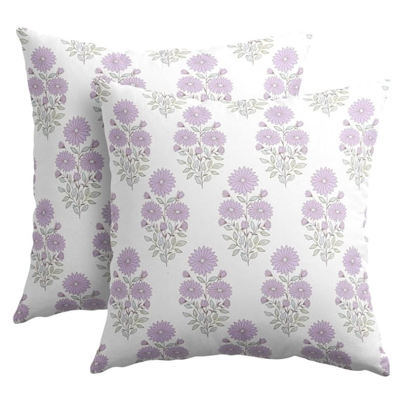 Purple Floral Block Print Pillow Covers 24x24 Inch Modern Neutral Flower Outdoor Decorative Throw Pillows Set of 2 Boho Rustic Pillowcases Cushion Covers for Couch