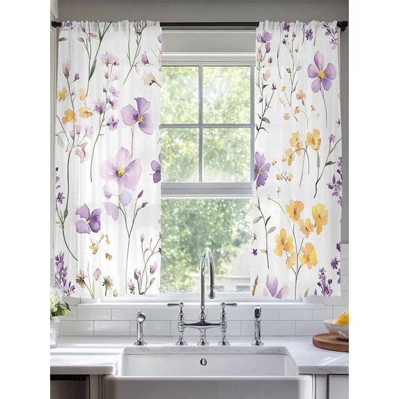 Purple Floral Blossom Sheer Curtains for Living Room Bedroom Spring Rustic Botanical Sheer Curtains 72 Inch Long 2 Panels Set Light Filtering Curtain Window Treatments Drapes for Dining Room
