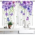 thumbnail image 1 of Purple Floral Butterfly Kitchen & Bathroom Window Curtains - Rustic Flower Farmhouse Spring Plant Small Short Curtains with Rod Pocket - 2 Panels (42x45 Inch), 1 of 6