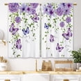 thumbnail image 1 of Purple Floral Butterfly Kitchen Curtains Rustic Flower Small Short Cafe Window Curtains Farmhouse Spring Plant Botanical Rod Pocket Bathroom Window Drape Treatment Tier Curtains(27.5x39 Inch), 1 of 6