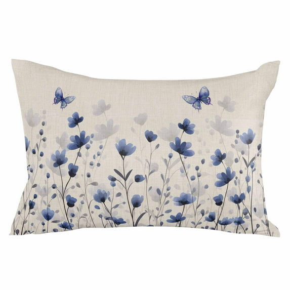 Purple Floral Butterfly Throw Pillow Cover 24 x 36 Inch Decorative Pillow Cover Spring Farmhouse Botanical Beige Lumbar Pillowcase Seasonal Rectangle Cushion Case for Couch Sofa Bed Living Room