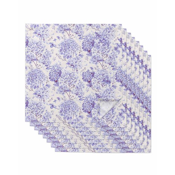 Purple Floral Cloth Napkins Set of 8 Reusable Dinner Napkins, Hydrangeas Flower Spring Summer Botanical Cocktail Napkin Washable Table Napkins for Wedding/Holiday Party/Baby Shower 20"x20"