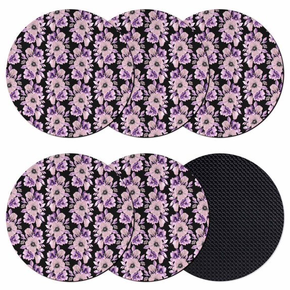 Purple Floral Coasters Set of 6, Absorbent Coasters for Drinks, Abstract Watercolor Flower Leaf Plant Coaster for Desk Coffee Table Protection, Home Decor House Warming Gifts 4"