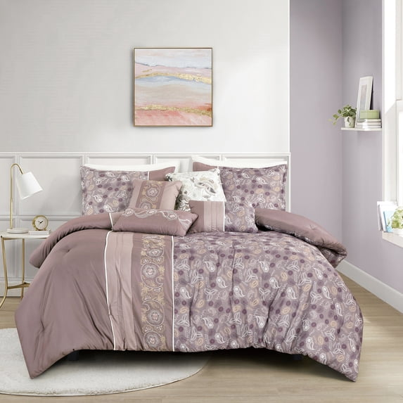 Purple Floral Comforter Set Queen Size