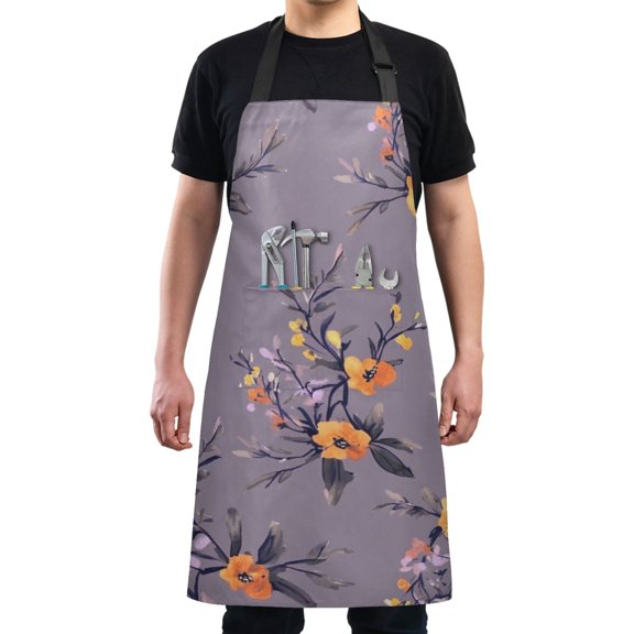 Purple Floral Design Chef Kitchen Apron with Pockets for Women Waterproof Aprons for Cooking Baking