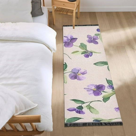 Purple Floral Graphic Design Bedroom Runner Rug 2'x 6' Non Slip Carpet Indoor Home Area Rug Living Room