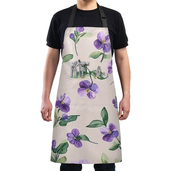 Purple Floral Graphic Design Chef Kitchen Apron with Pockets for Women Waterproof Aprons for Cooking Baking