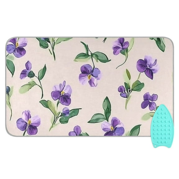Purple Floral Graphic Design Ironing Mat Blanket for Table Top Travel Portable Ironing Board Pad 47.2x27.6 Inch