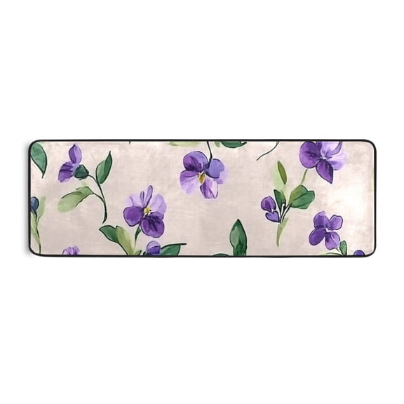 Purple Floral Graphic Design Runner Rug for Hallways Kitchen Non Slip 2'x 6' Washable Hall Carpet for Bedroom Entryway Laundry Room