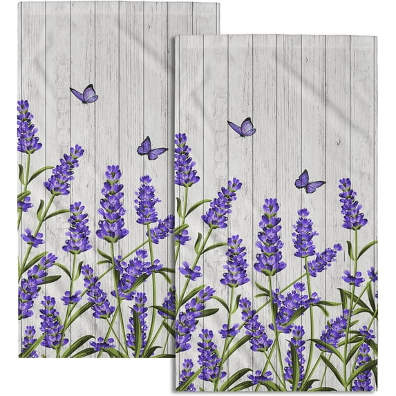 Purple Floral Hand Towels Lavender Flowers Set of 2 Soft Guest Face Towel Bathroom Decorations Thin Kitchen Dish Towels 14x28 in
