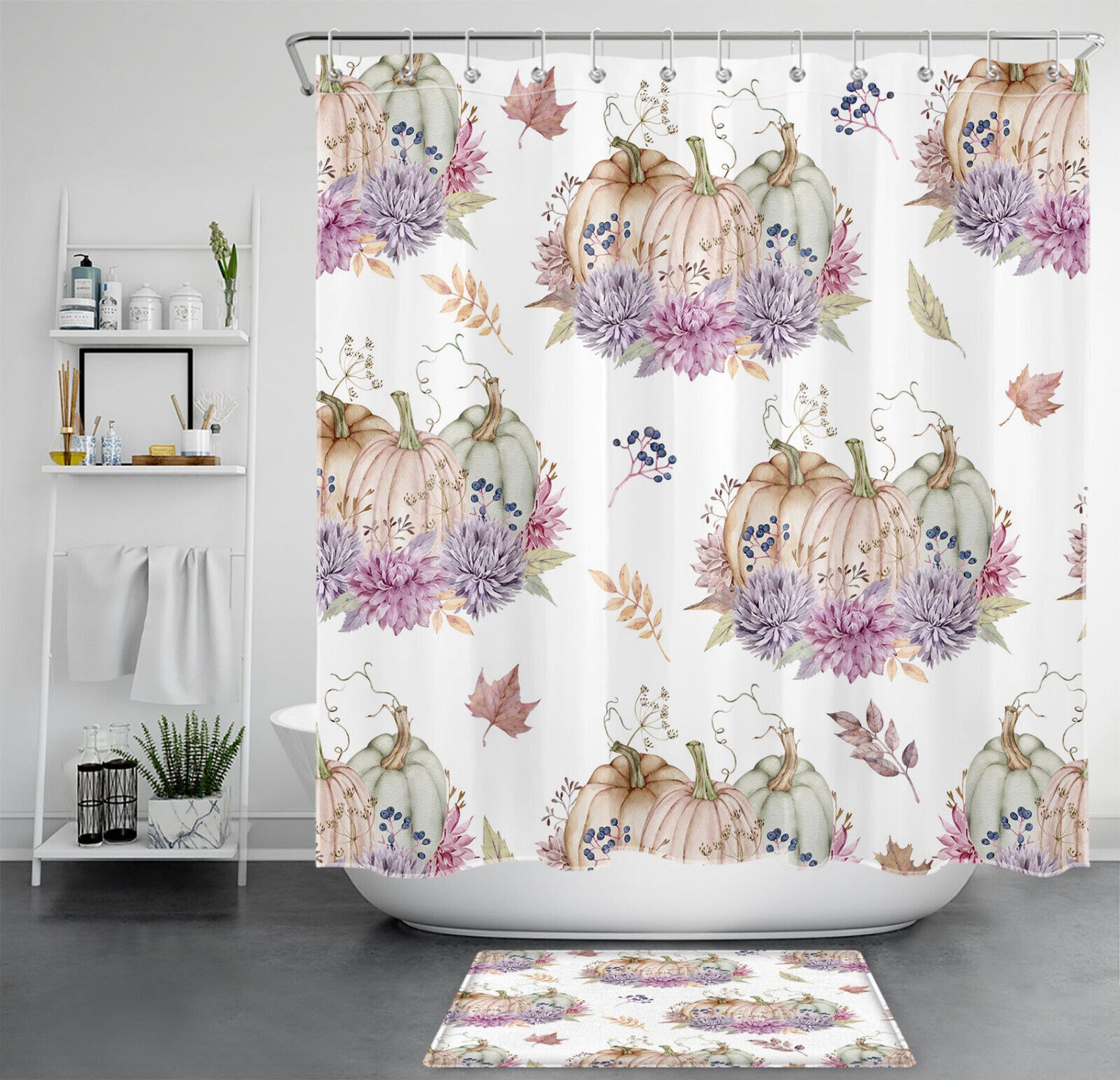 Purple Floral Harvest Shower Set Vibrant Fall Bathroom Accessories