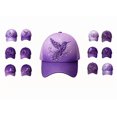 thumbnail image 1 of Purple Floral Hummingbird Print Awareness Hat | Unisex, Purple Ribbon Design, Pansy Floral Print, Awareness Support, Baseball Cap(B-Style), 1 of 9