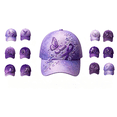 thumbnail image 1 of Purple Floral Hummingbird Print Awareness Hat | Unisex, Purple Ribbon Design, Pansy Floral Print, Awareness Support, Baseball Cap(H-Style), 1 of 9