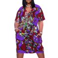 thumbnail image 1 of Purple Floral Intricate Doodle Pattern Summer Sundress for Curve Women Casual Pattern Plus Size V Neck Short Sleeve Loose Fit Oversize Dresses, 1 of 5