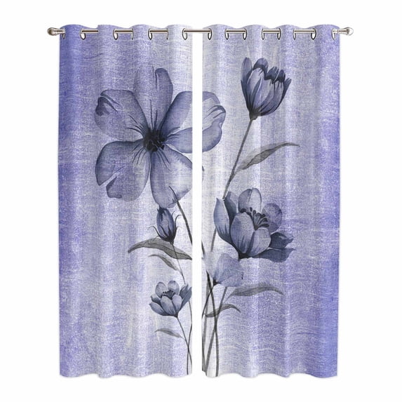 Purple Floral Kitchen Curtains 84 Inch Length, Vintage Botanical Gradient Pastel Painting Grommet Top Bedroom Living Room Curtains, Light Filtering Cafe Curtain Drapes 2 Panels Set 84''x84''