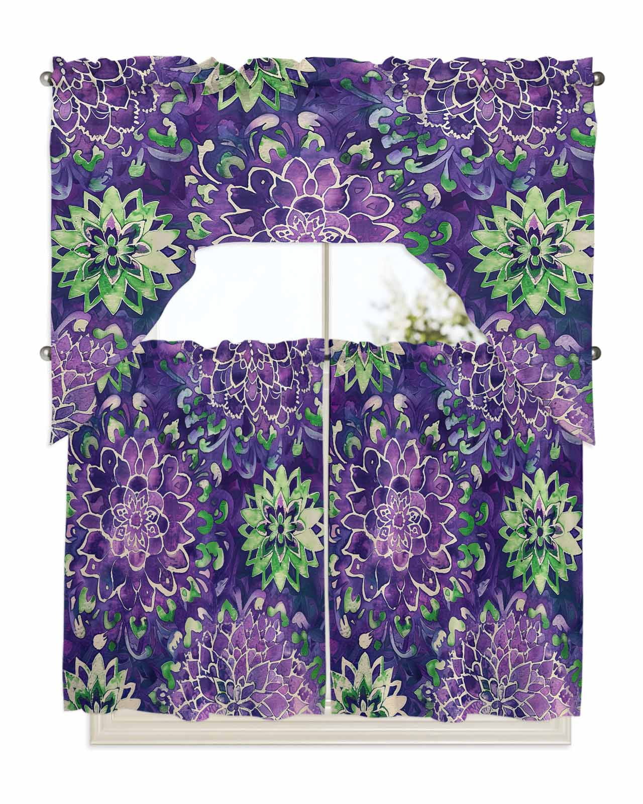 Purple Floral Kitchen Curtains Swag Valance and Tier Curtains Set 36 ...