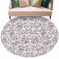 thumbnail image 1 of Purple Floral Leaf Large Area Rugs for Bedroom Living Room, Soft Non Slip Carpet Bedside Rug, Retro Farmhouse Plant Tree Branch Round Floor Cover Kitchen Accent Rug 5' for Dining Room/Office, 1 of 9