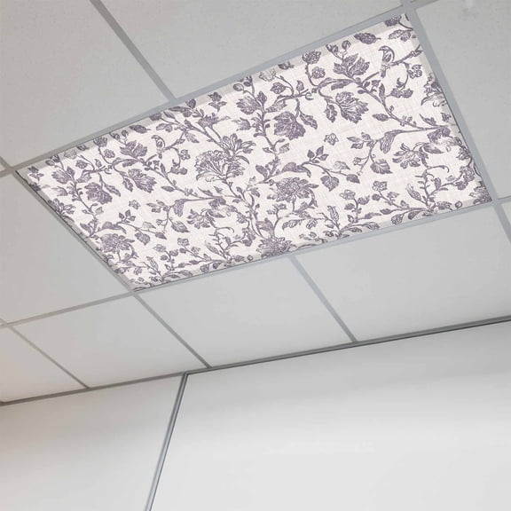 Purple Floral Leaf Magnetic Fluorescent Light Covers for Ceiling Lights 2x4Ft, Retro Farmhouse Plant Tree Branch Office Classroom Kitchen Drop Ceiling Light Covers Lighting Filters Shade Panel 1 Pack